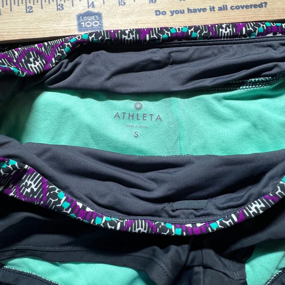 Athleta Bikini Set S Purple Teal Geometric Racerback Top Boy Short Bottoms